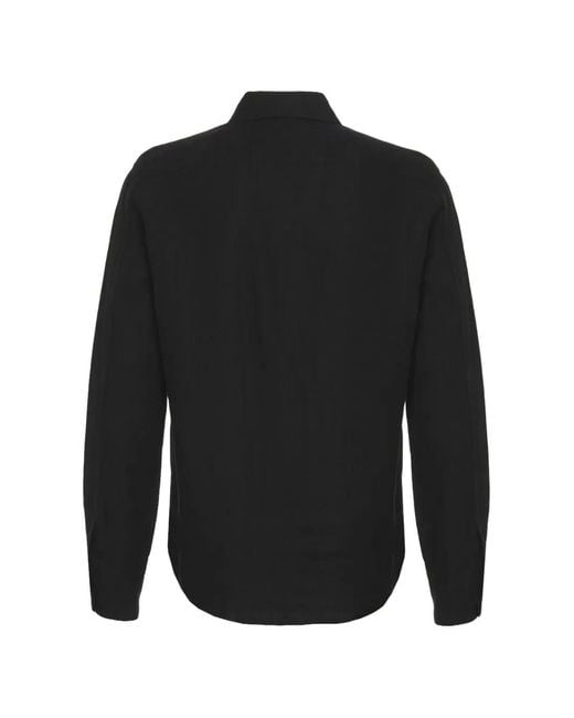 Amaranto Black Patch-Pocket Linen Shirt for men