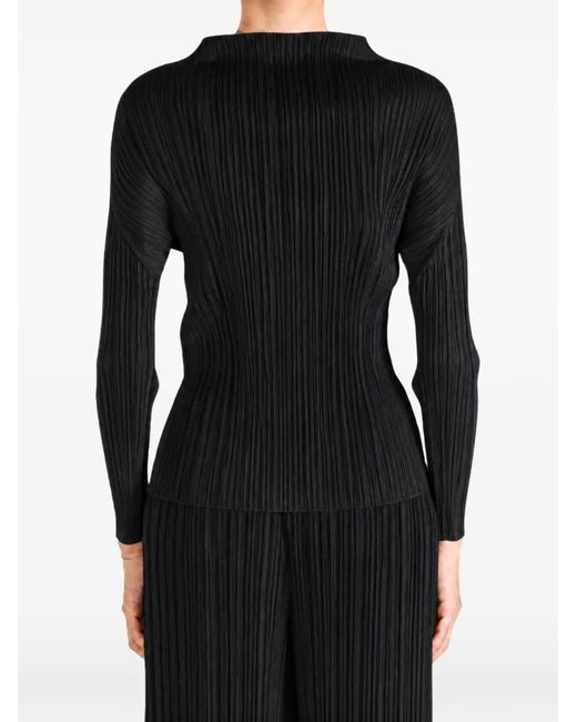Pleats Please Issey Miyake Black Pleated Long-Sleeve Top