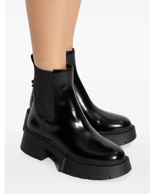 COACH Black Lug-Sole Leather Chelsea Boots
