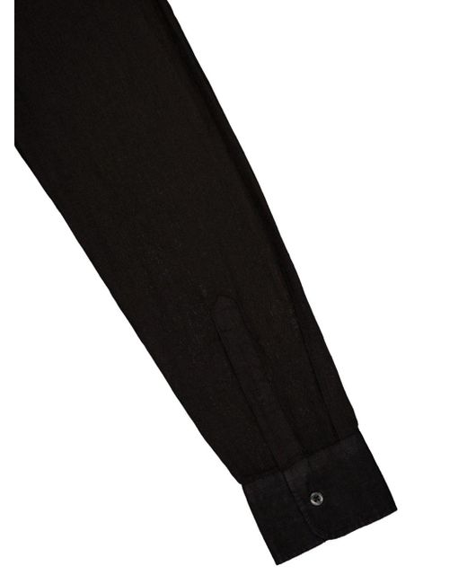 120% Lino Black Band-collar Linen Shirt for men