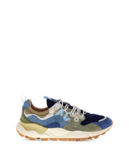 Flower Mountain Blue Yamano 3 Panelled Suede Low-Top Sneakers for men