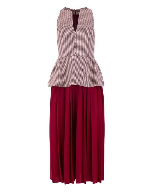 Rosie Assoulin Red Robe Péplum À Motif Pied-De-Poule