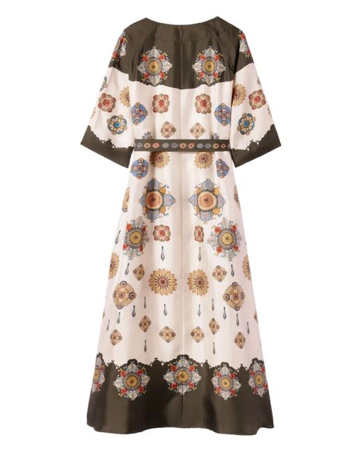 LaDoubleJ Natural Placed Floral Print Silk Dress