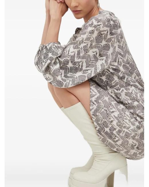 Patrizia Pepe Gray V-Neck Patterned Mini Dress