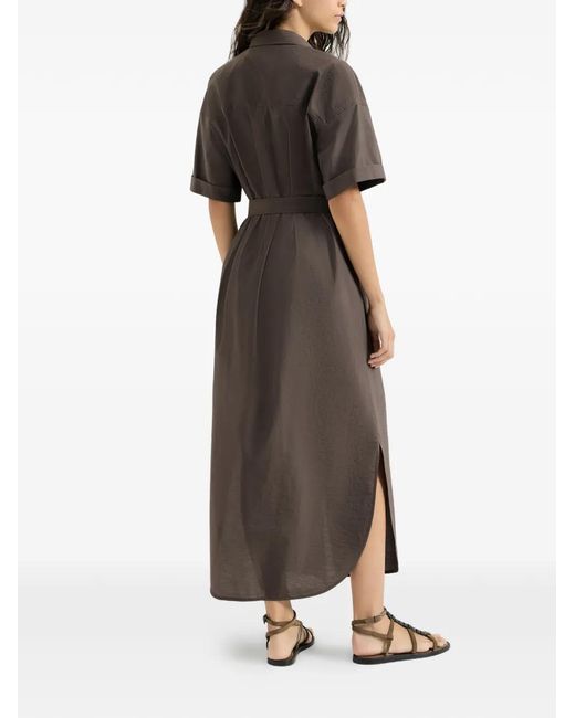Brunello Cucinelli Brown Short-Sleeves Midi Dress