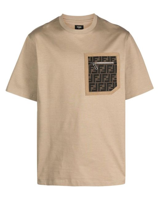 Fendi Natural Ff-motif Patch-pocket T-shirt for men