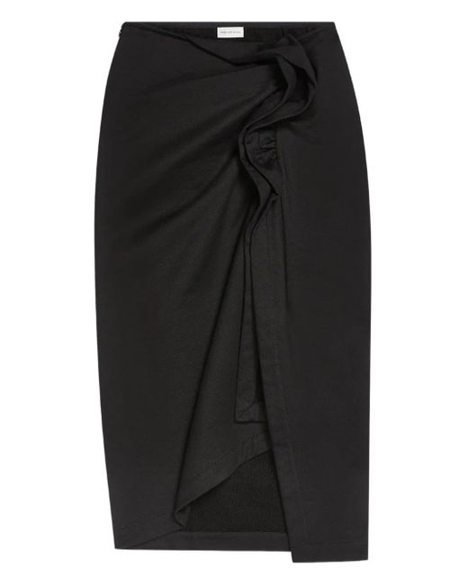 Dries Van Noten Black Ruffled Asymmetric Midi Skirt