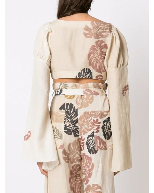 Amir Slama Multicolor Palm Leaf Print Cropped Shirt