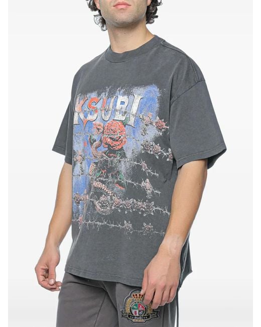 Ksubi Blue Death Snake Ekcess Graphic-Print Cotton T-Shirt for men