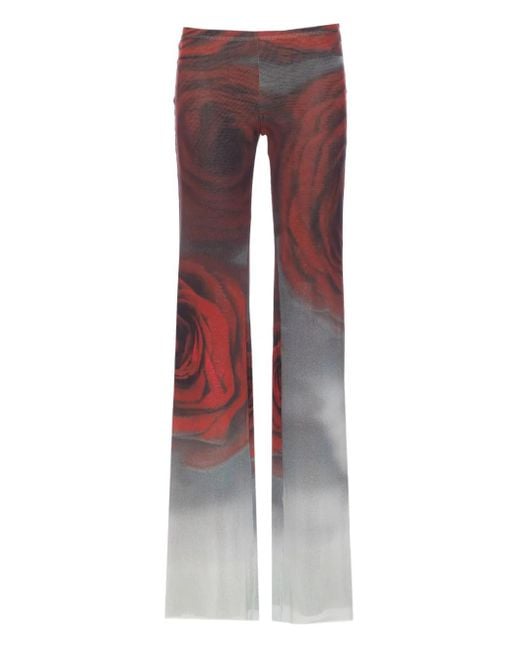 Jean Paul Gaultier Purple Rose-Print Mesh Trousers