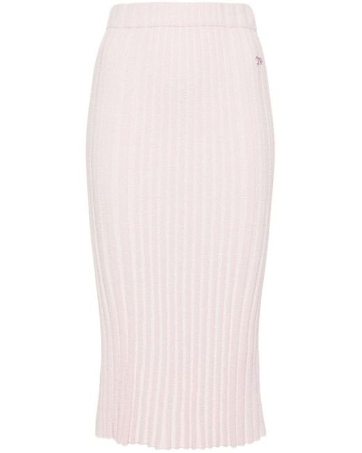 Maison Kitsuné Pink Ribbed-knit Midi Skirt