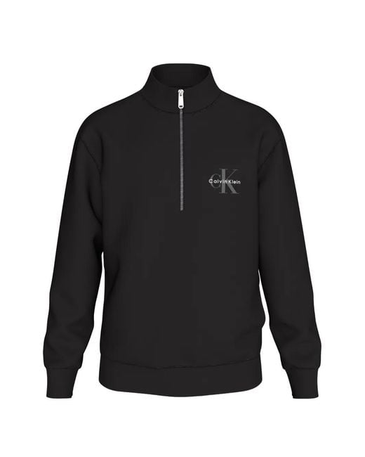Calvin Klein Black Quarter-Zip Logo-Print Sweater for men
