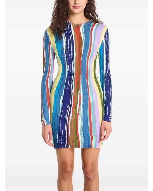 Desigual Blue Ribbed-Knit Striped Mini Dress
