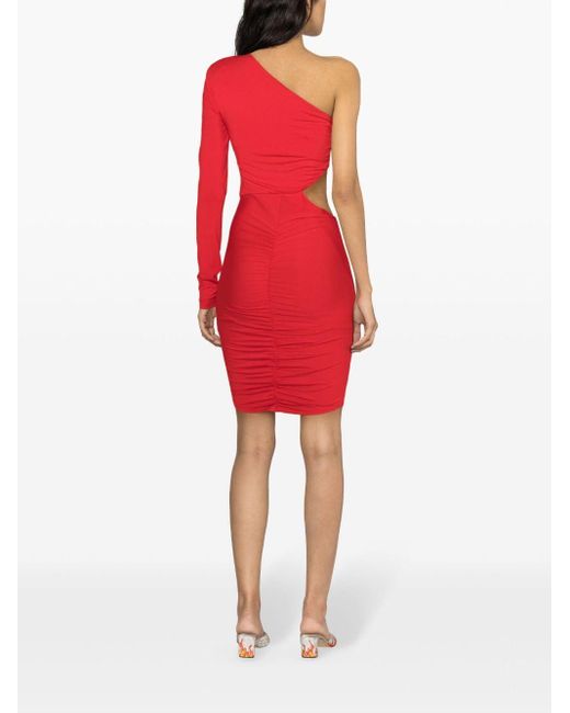 Patrizia Pepe Red One-shoulder Ruched Minidres