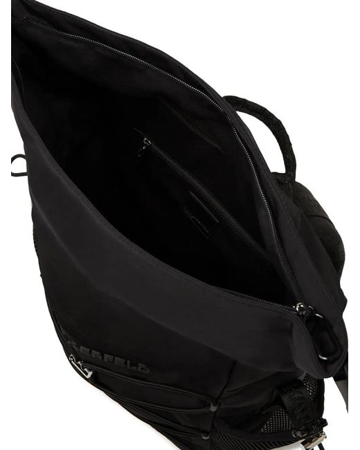 Karl Lagerfeld Black Utility Roll-Top Drawstring Backpack for men
