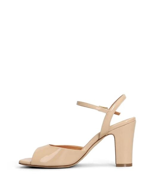 Julie Dee Natural Patent-Finish Ankle-Strap Sandals