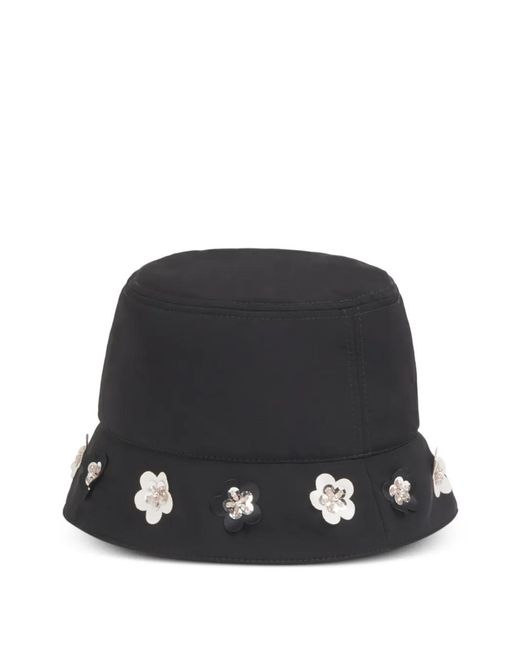 Marni Black Taffeta Bucket Hat With Daisy Appliqués