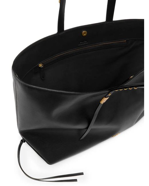 Pinko Black Medium Leather Shopper Bag With Metal Details