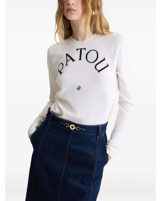 Patou White Logo-Embroidered Wool Sweater