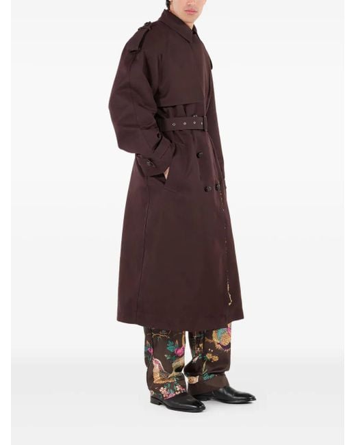 Roberto Cavalli Brown Double-Breasted Shearling-Lined Trench Coat for men