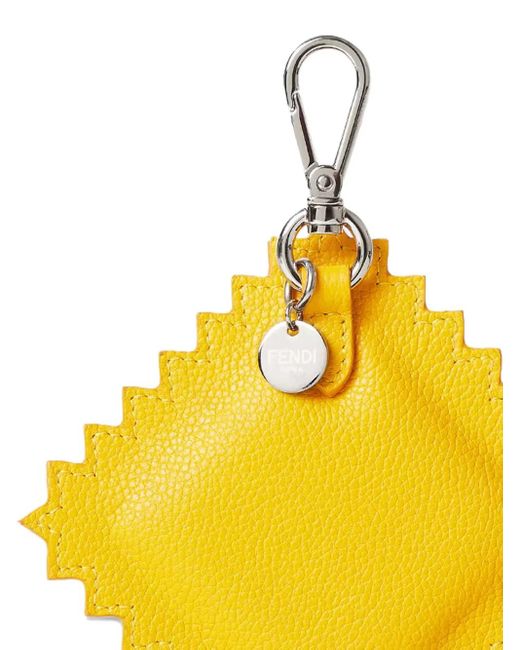 Fendi Yellow Logo Leather Keyring for men
