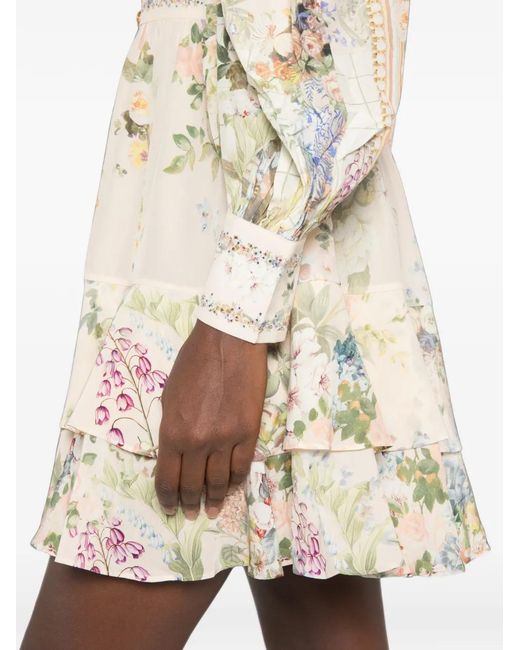 Camilla White Floral-Print Tiered Mini Dress