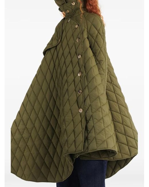 A.W.A.K.E. MODE Green Quilted Asymmetric-Hem Trench Coat