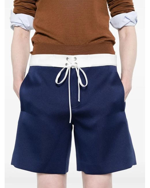 Miu Miu Blue Logo-patch Felted Shorts