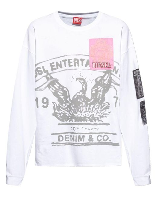 DIESEL White Graphic-Print Long-Sleeve T-Shirt for men