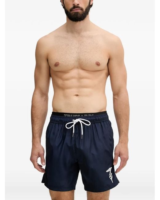 Trussardi Blue Logo-Print Drawstring Swim Shorts for men