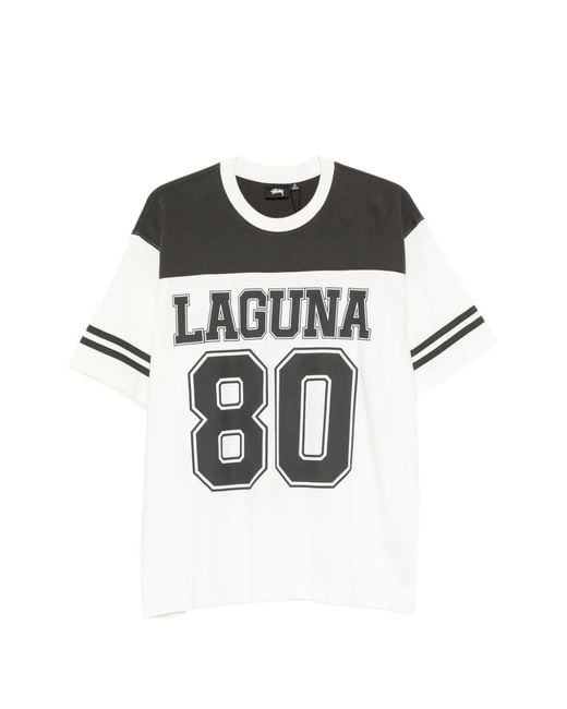 Stussy Black Laguna Logo-Print Panelled T-Shirt