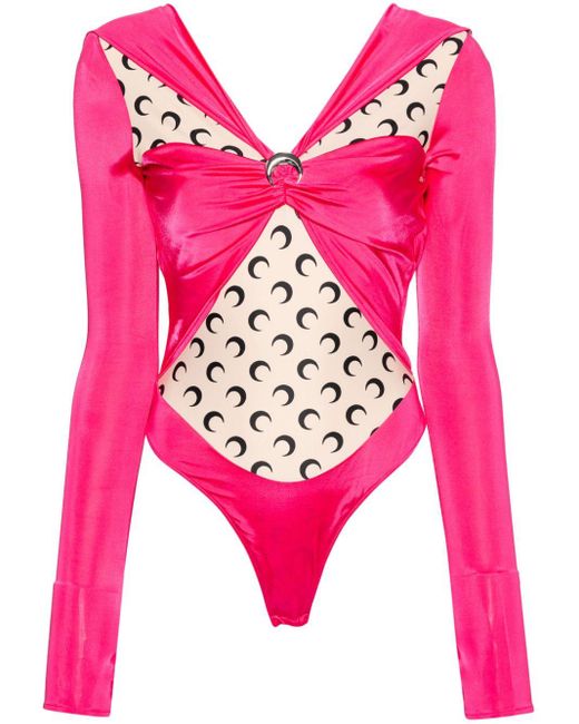 MARINE SERRE Pink Bluse mit Sichelmond-Print