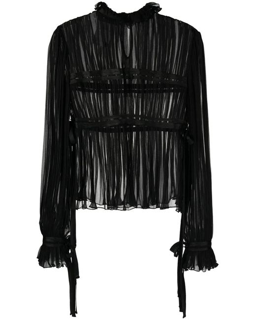 Alberta Ferretti Black Ruffle-Trim Sheer Blouse