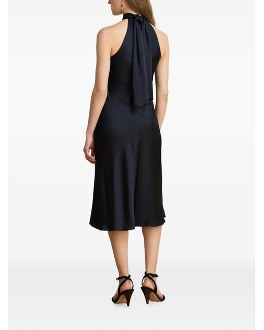 Ralph Lauren Blue Halterneck Tie-Back Midi Dress