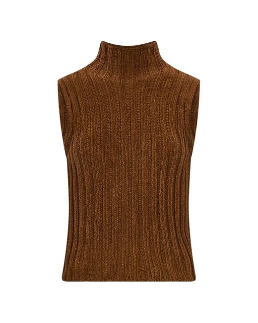 R13 Brown Ribbed-Knit Sleeveless Sweater