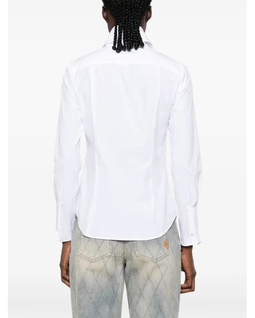 Elisabetta Franchi White Logo-Button Flap-Pocket Shirt