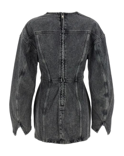 Haikure V-Neck Denim Mini Dress in Black | Lyst