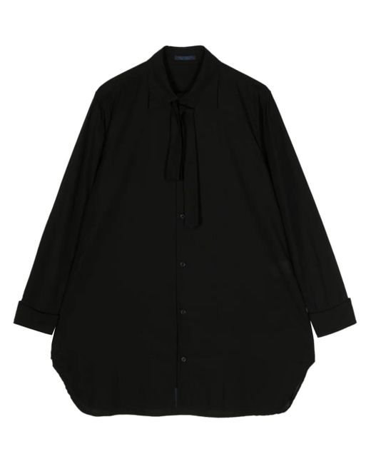 Yohji Yamamoto Black Pussy-Bow Cotton Shirt