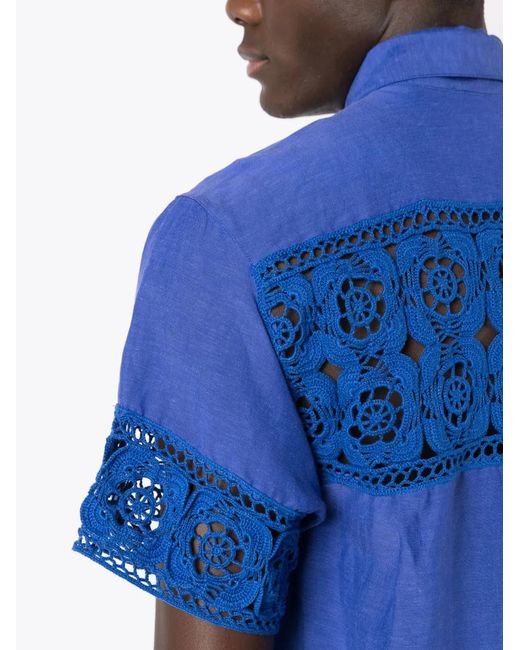 Amir Slama Blue Crochet-Panel Short-Sleeved Shirt for men