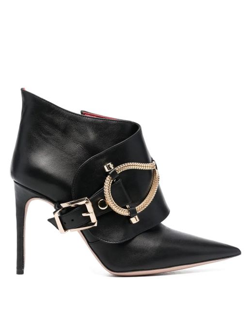 HARDOT Black Chain-Link Trim Ankle Boots
