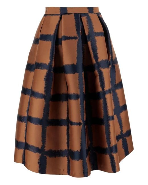 Lunatica Milano Brown Grid-Pattern Midi Skirt