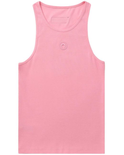 MARINE SERRE Pink Crescent Moon-embroidered Tank Top