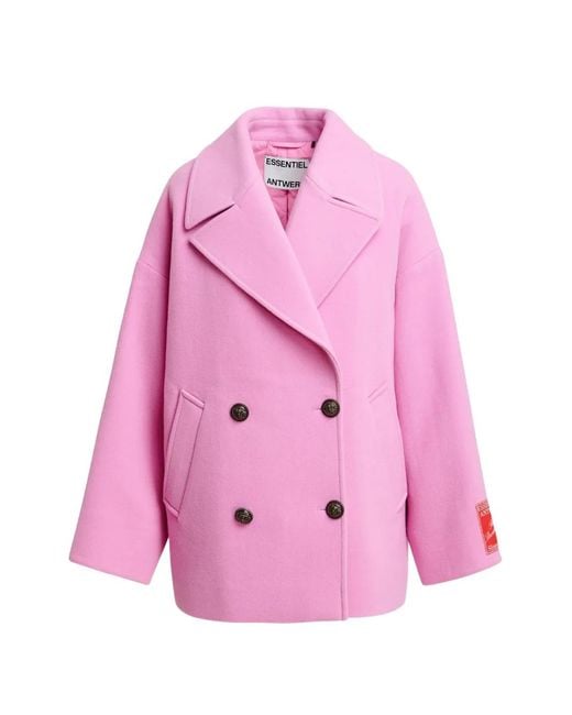 Essentiel Antwerp Pink Kidney Double-Breasted Coat
