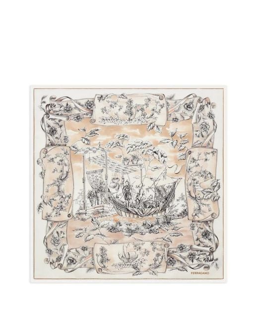 Ferragamo White Voyage Print Square Scarf