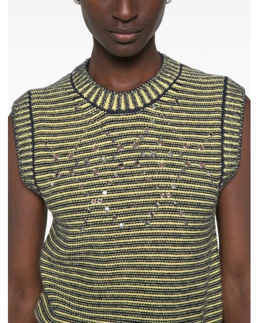 Marni Green Eyelet-Embellished Striped Sweater