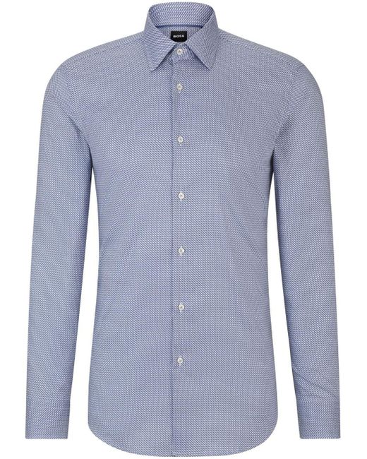 Boss Blue Geometric-print Cotton-blend Shirt for men