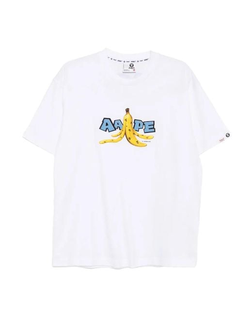 Aape By A Bathing Ape White Banana-Print T-Shirt for men