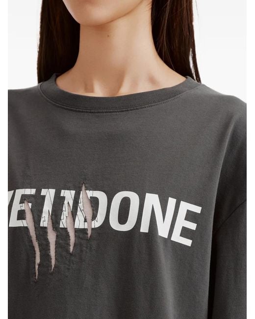 we11done Black Logo-Print Distressed T-Shirt