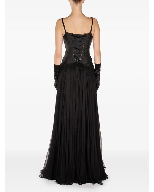 ARAFTU Black Lace-Detail Corset Maxi Dress