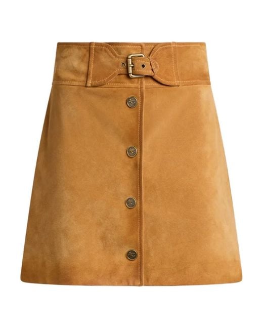 Etro Brown Buckle Button Suede Mini Skirt
